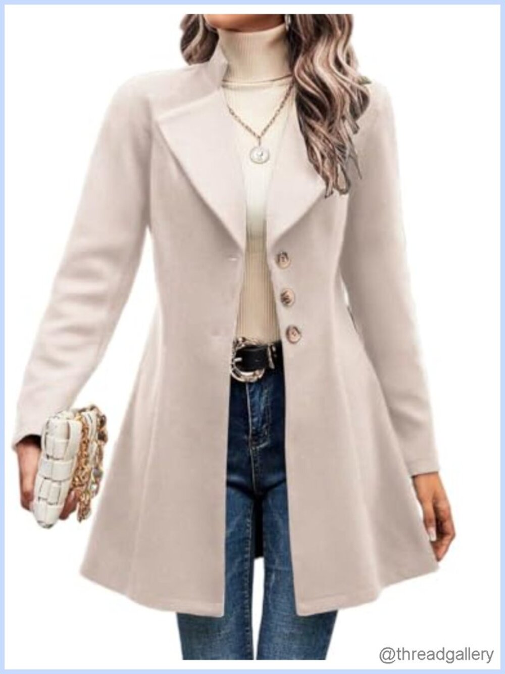 Wool Blend Pea Coat Long Sleeve Notch Lapel Button Winter Trench